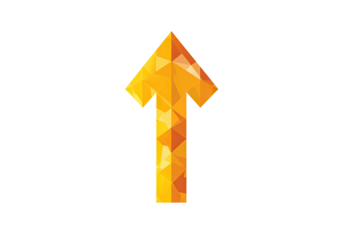 Geometric yellow arrow points upward on a black backdrop