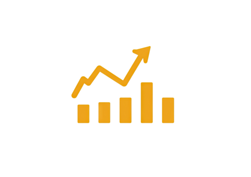 Gold bar graph with upward trending arrow on black