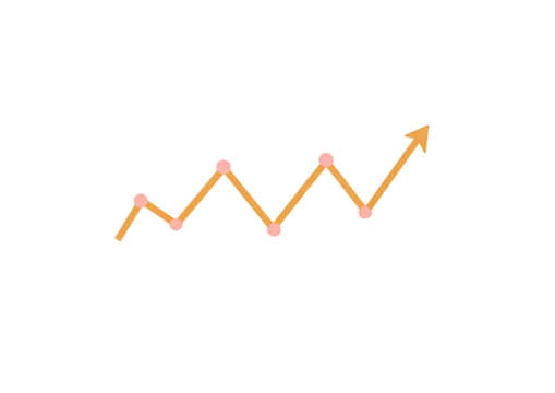 Upward trend line with data points on a black background - Powered by Adobe