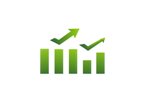 Green chart rising with two arrows