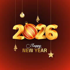 2026 Happy New Year 3D Style Poster or Card Design