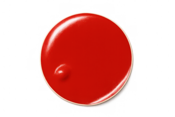 Ketchup condiment in white ramekin, top view, serving red tomato sauce, liquid food ingredient, transparent background