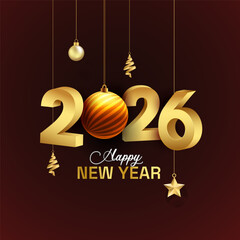 2026 Happy New Year 3D Style Poster or Card Design