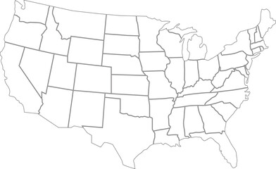Obraz premium Linear map of USA. United States of America concept map. State maps, Blank outline map of USA vector file