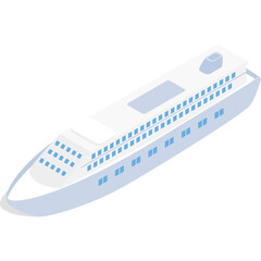 Isometric Illustration of a White Cruise Ship with Blue Windows on a Transparent Background