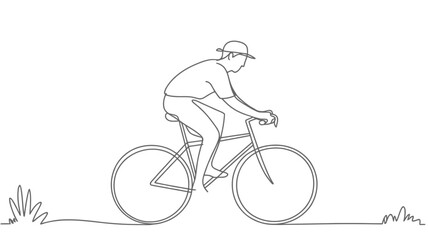 Man riding bicycle in simple line art