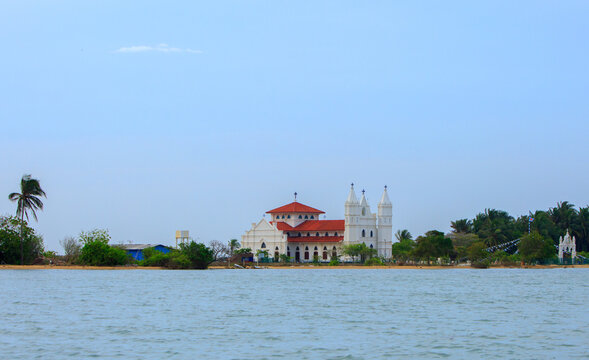 Our Lady of Vailankanni - also known as our Lady of Good Health -  catholic church located on the shoreline of Lake Kandalama in Kalpitiya, Sri Lanka