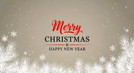 Elegant merry christmas and happy new year greeting card with sparkling snowflakes and festive typography on a textured background for holiday celebrations