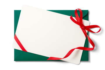 リボンを結んだカードと緑色の封筒