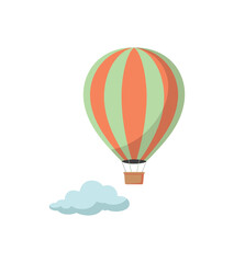 Fototapeta premium A colorful hot air balloon floats in the sky next to a fluffy cloud.