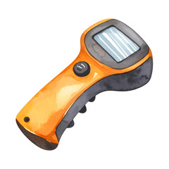 Watercolor style handheld barcode scanner used for sales in a store with orange and grey color