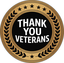 A gold medal design with the words "THANK YOU VETERANS" displayed in white text.