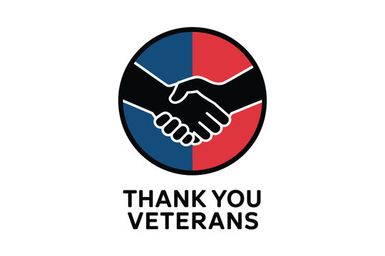 Thank you veterans graphic with handshake icon and text.