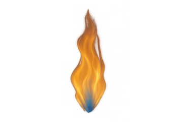Burning gas fire flame with blue base representing heat and energy on transparent background