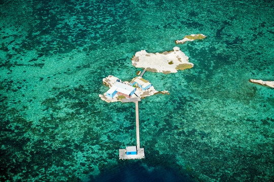 Solitary outpost perched on a coral reef.
