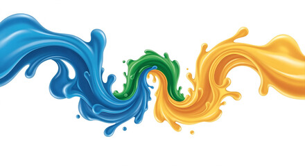 Vibrant Blue and Yellow Liquid Splash Merging to Create Green Swirl
