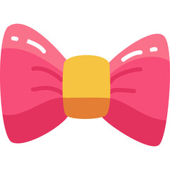 A Vibrant Pink Bow Tie Accessory With A Golden Center Detailed With Flat Design Elements And A White Transparent Background