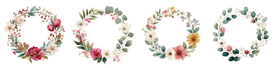 Fototapeta premium Watercolor Floral Wreaths for Wedding Invitation Design