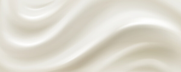 Naklejka na ściany i meble White cream texture with smooth waves. Vector realistic illustration of whipped milky yoghurt or liquid silk surface with soft folds and ripples, dairy product background, organic cosmetics texture