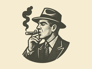 Man smoking cigar vintage engraving style vector illustration