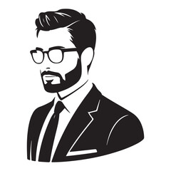 Stylish Bearded Man in Suit and Glasses Vector Illustration
