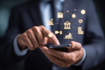 Digital Finance Technology Businessman Accessing Online Banking Financial Services and Investment Data with Mobile Phone Financial Growth  Innovation