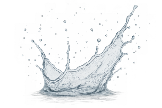 Clean water splashing up, forming dynamic liquid drops and fluid motion, transparency and freshness concept