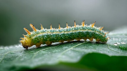 Naklejka premium Caterpillar on leaf closeup