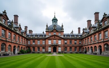View of a building on the parliament square inside of the trinity college campus in Dublin, Ireland. High quality