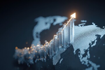 Elevating Global Markets: Visualize Financial Growth on a Digital Earth Map, Illustrating Upward Trends, Market Expansion, and Successful International Business Development