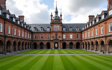 View of a building on the parliament square inside of the trinity college campus in Dublin, Ireland. High quality