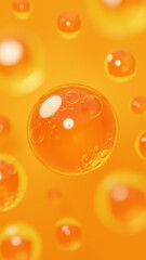 3D Illustration.Multiple water droplets on an orange background. Gel. Background material. (Vertical)