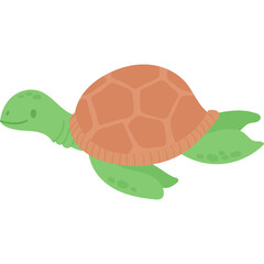 Pixel art sea turtle swimming gracefully green body with orange segmented shell transparent background simple cartoon style illustration
