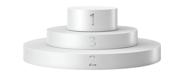 A white, tiered platform with numbers on each level, representing first, third, and second place