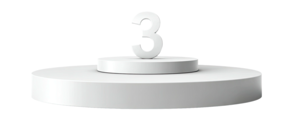 A 3D rendering on a two-tiered stage against a black background, showcasing a minimalist design