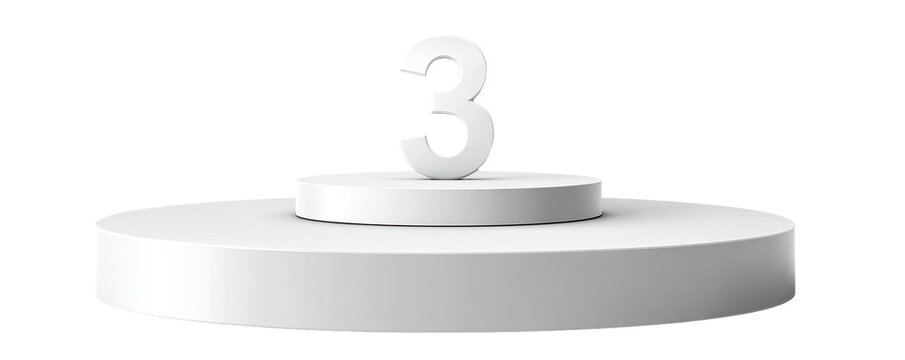 A 3D rendering on a two-tiered stage against a black background, showcasing a minimalist design