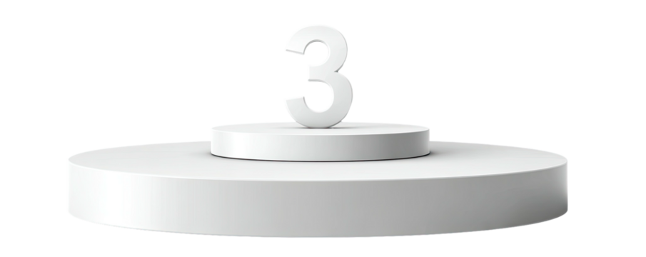 A 3D rendering on a two-tiered stage against a black background, showcasing a minimalist design