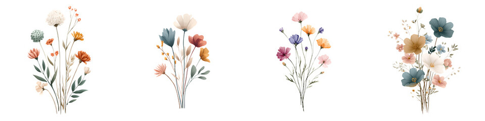 Watercolor Floral Bouquets Set: Soft and Colorful Flowers Illustration
