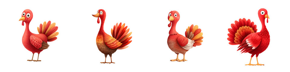 Fototapeta premium Cartoon Thanksgiving Turkey Set: Cute Holiday Bird Illustrations
