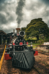 Vintage Locomotive Departing from Tiradentes Station under Cloudy Sky - Minas Gerais, Brazil