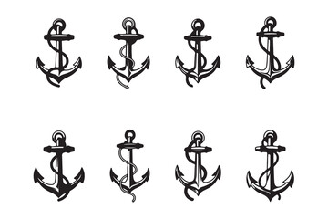 Black religious anchor icon set illustration with cross and sea elements © Ruhel