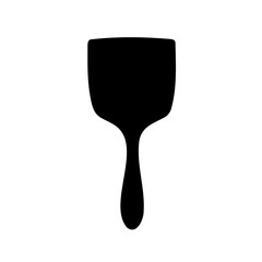 A black spatula on a white background used for cooking food