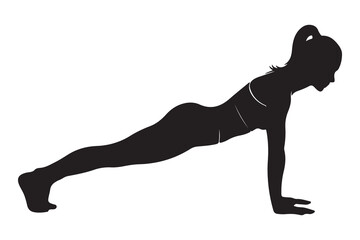 Black vector illustration of a young woman's silhouette dancing, running, and exercising