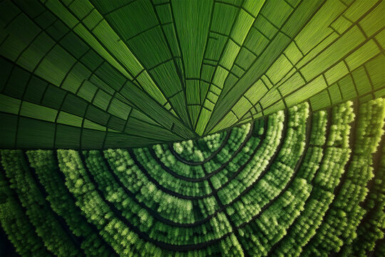Green abstract spiral made of digital cubes viewed from above. Conceptual technology background for data visualization, innovation, or future interface designs with copy space.