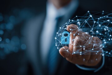 Cyber Security Technology Lock On Index Data Protection Futuristic Digital Security System Lock Data Protection Digital System Man Index Finger Binary Data