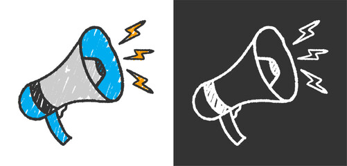 Hand drawn scribble megaphone illustration with rough texture and vintage style, perfect for poster, icon, and creative graphic design