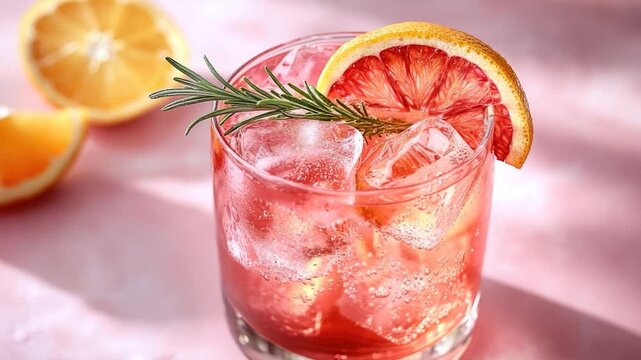 Fresh drink with a slice of orange and a fragrant rosemary sprig