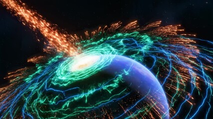 Meteorites Fall on the Planet With Blue Electric Discharge Effects - Powered by Adobe