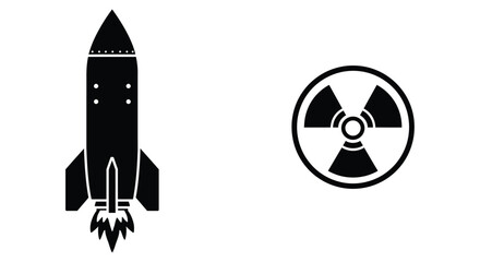 Black silhouette of a rocket and nuclear hazard symbol displayed