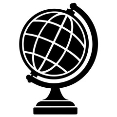 Simple black silhouette of a globe on a stand representing the world and geography